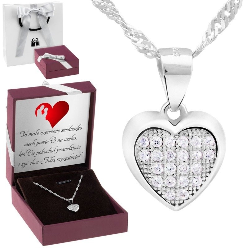 Na urodziny srebrna zawieszka serce z cyrkoniami pr.925 z dedykacją