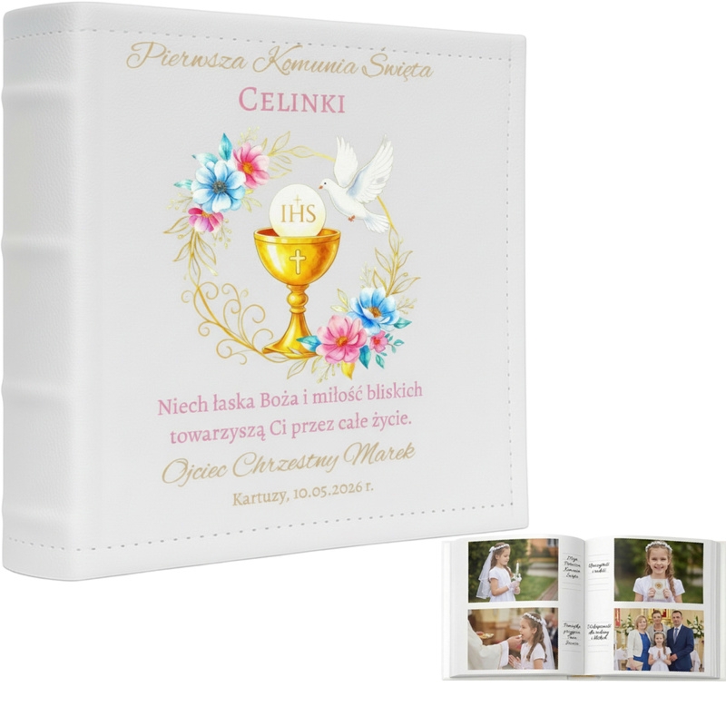 Komunijny album na zdjęcia Pamiątka I Komunii Świętej z nadrukiem