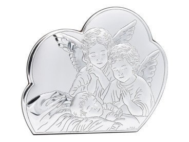 Srebrny obrazek Aniołki na chmurce 925 Valenti&Co na Chrzest