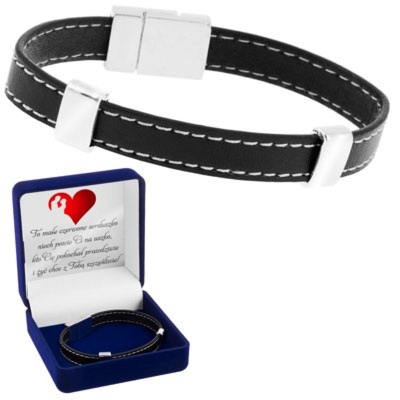 Bransoletka stal 316L i eko-skóra na magnes z dedykacją