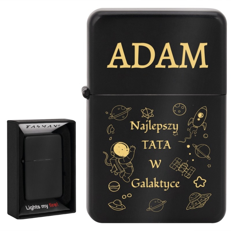 Zapalniczka benzynowa Tasman czarny mat Windproof z grawerem