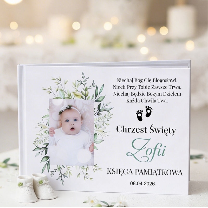 Księga Pamiątkowa na Chrzest/ Personalizacja na okładce / Druk UV
