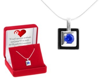 Wisiorek czarny kwadrat pr. 925 z niebieskim oczkiem i dedykacją