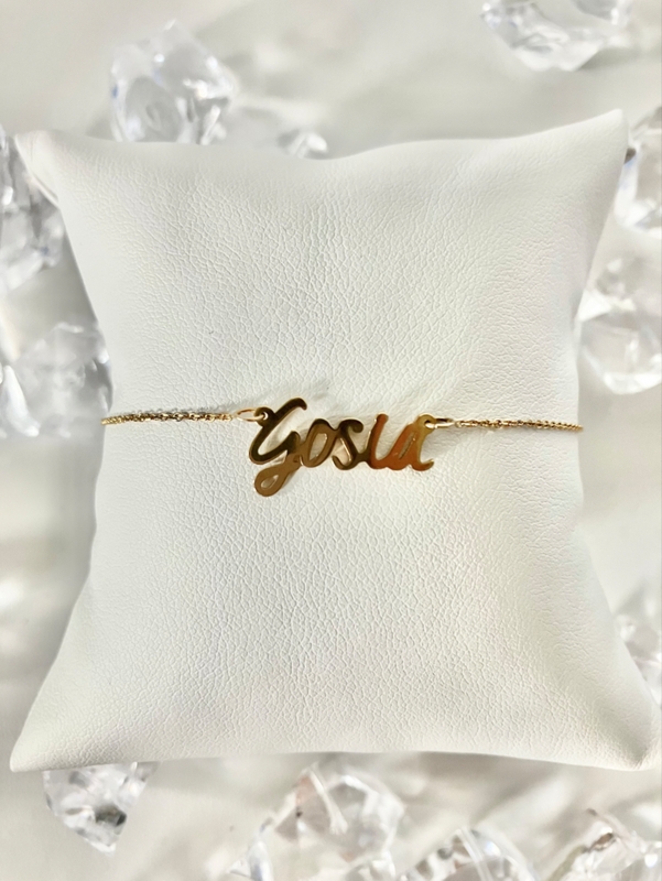 Złota bransoletka z imieniem Gosia próba 333 z cechą probierczą