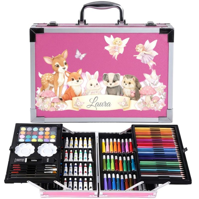 Zestaw plastyczny dla dziewczynki w różowej walizce z imieniem – 145 elementów