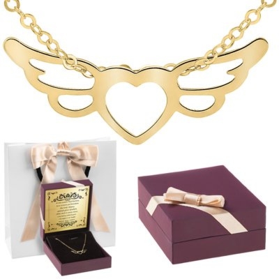 Naszyjnik serce ze skrzydłami pr. 333 z dedykacją w pudełku