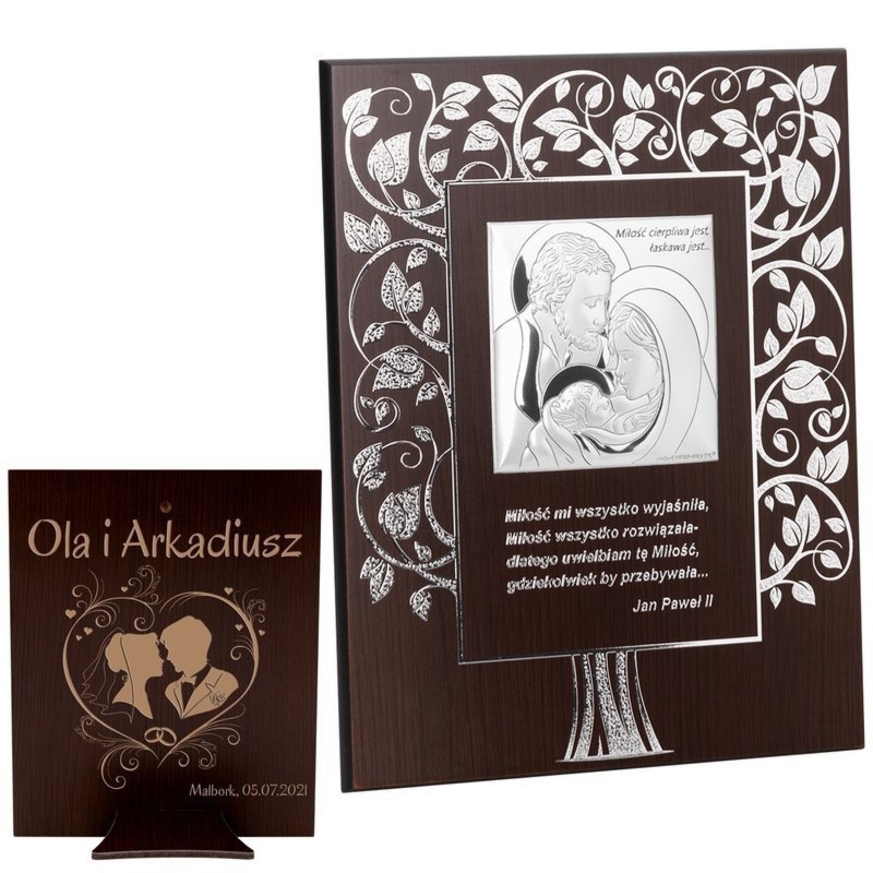 Obrazek Święta Rodzina z drzewkiem na Chrzest lub ślub z grawerem