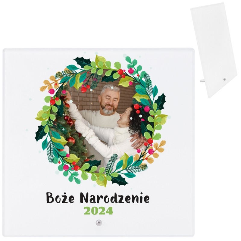 Szklana ramka na zdjęcie z personalizacją na Mikołajki i Święta