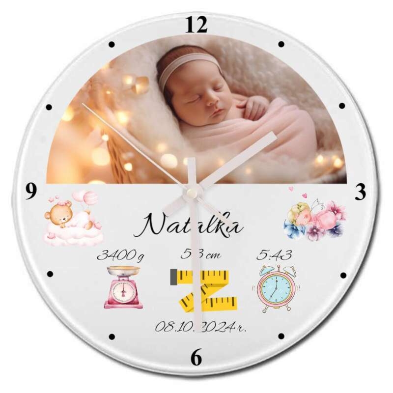 Prezent na chrzest dla dziewczynki: szklany zegar z metryczką
