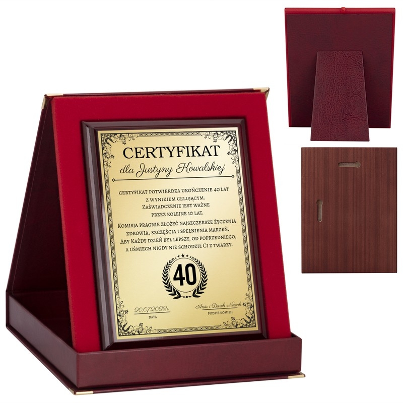 Image of Dyplom na urodziny / Drewniany panel, złota tabliczka, etui, dedykacja / Prezent na urodziny