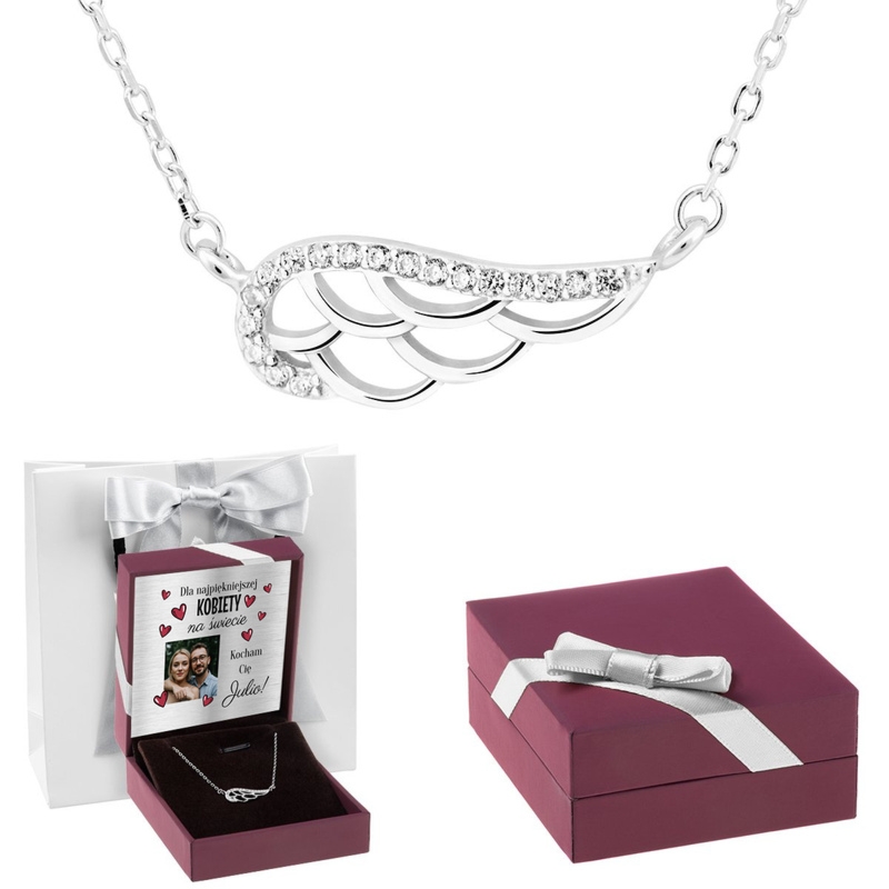 Na rocznicę srebrny naszyjnik skrzydło 925 z dedykacją