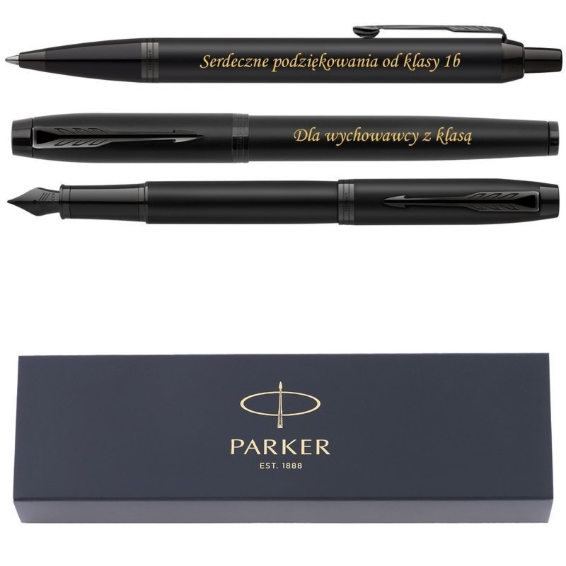 Zestaw Parker IM Achromatic czarny: pióro i długopis z grawerem