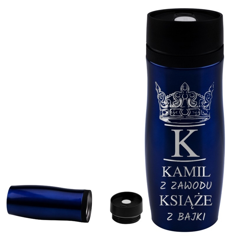 Kubek termiczny granatowy 350 ml z grawerem laserowym push open/close