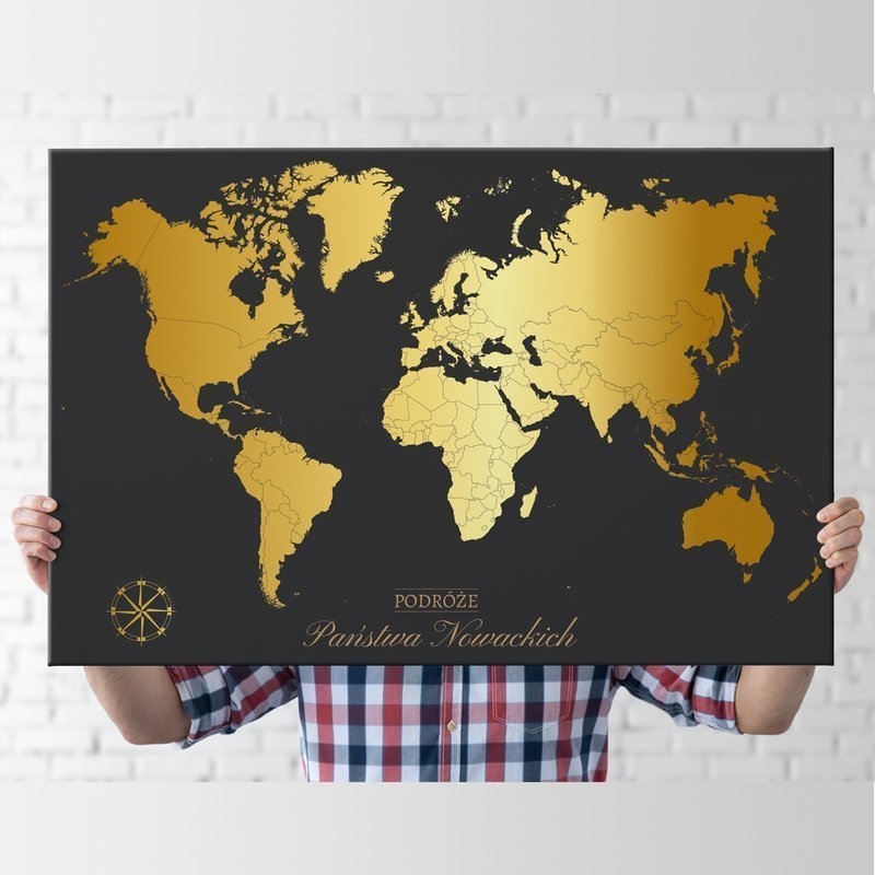 Image of Złota mapa świata - obraz do salonu 40x60 podróże małe i duże