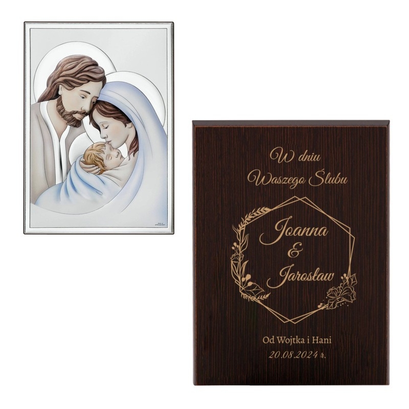 Ślubny posrebrzany obrazek Święta Rodzina Valenti z grawerem
