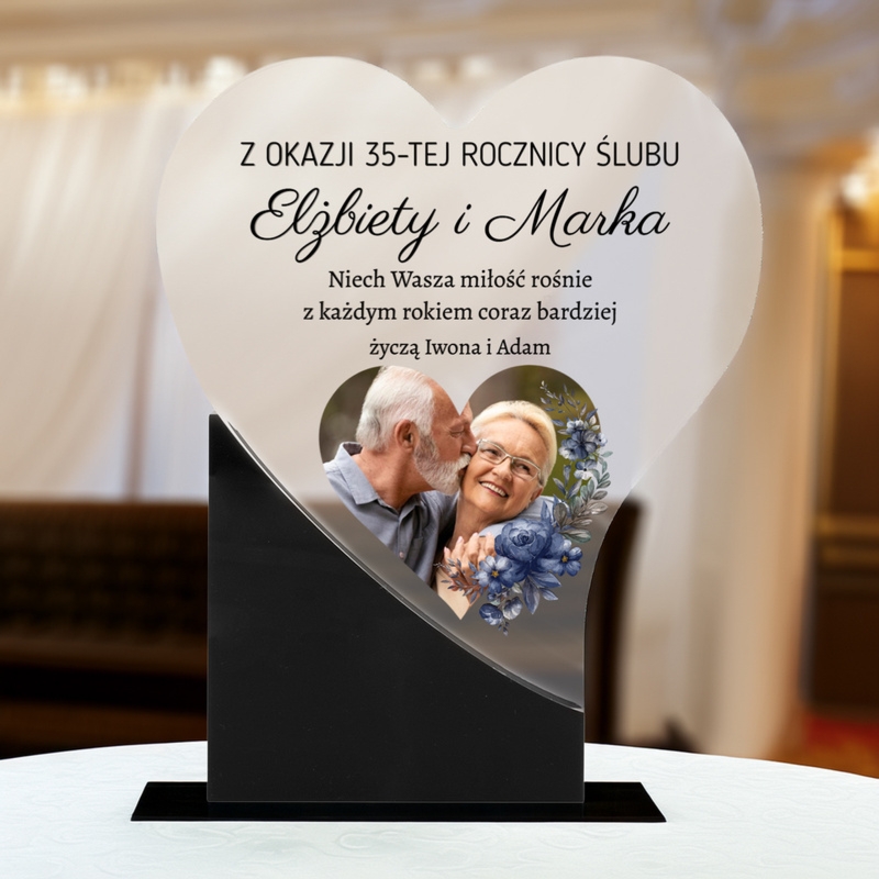 Rocznica ślubu Statuetka Serce z nadrukiem UV Personalizacja