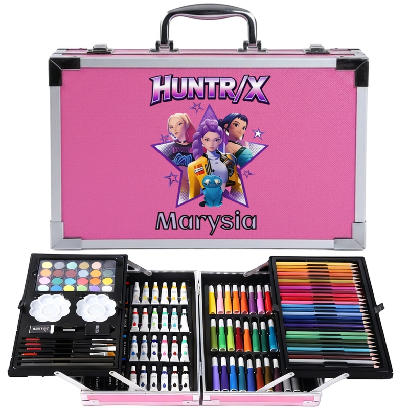 Zestaw plastyczny dla dziewczynki w różowej walizce z imieniem – 145 elementów