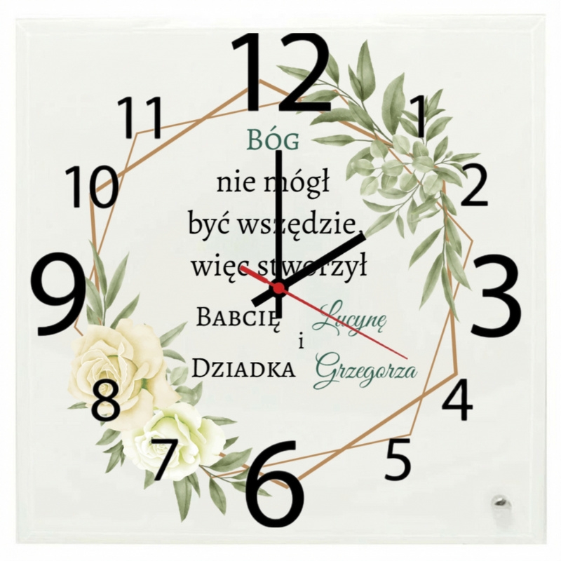 Dzień Babci i Dziadka: szklany zegar z cytatem i imionami