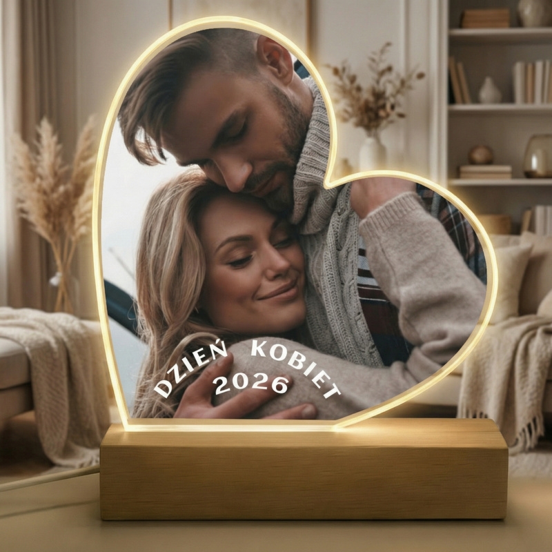 Personalizowana lampka LED serce z dedykacją i pełnokolorowym nadrukiem UV