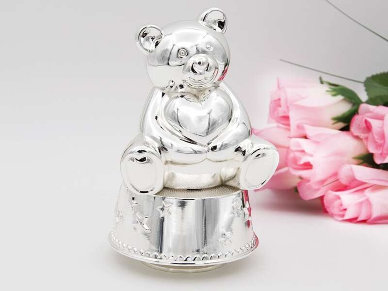 Pozytywka-skarbonka Miś na Chrzest z grawerem na sercu