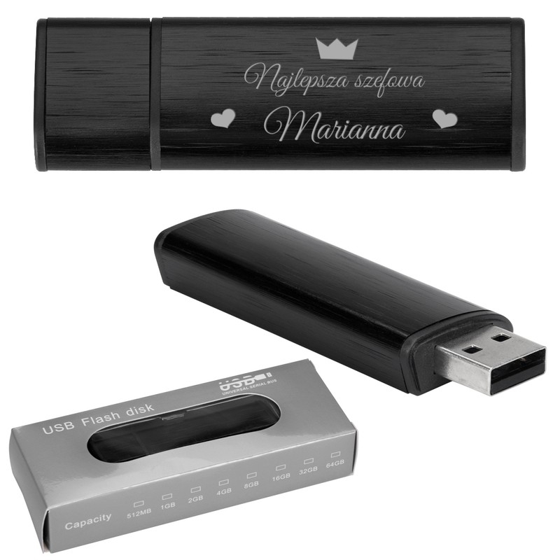 Image of Czarny Pendrive 16 GB / Pamięć USB / Prezent dla szefowej z grawerem.