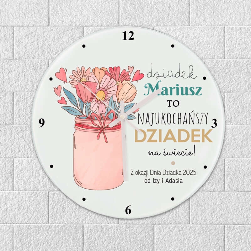 Dzień Dziadka: Szklany zegar z personalizacją UV i zdjęciem
