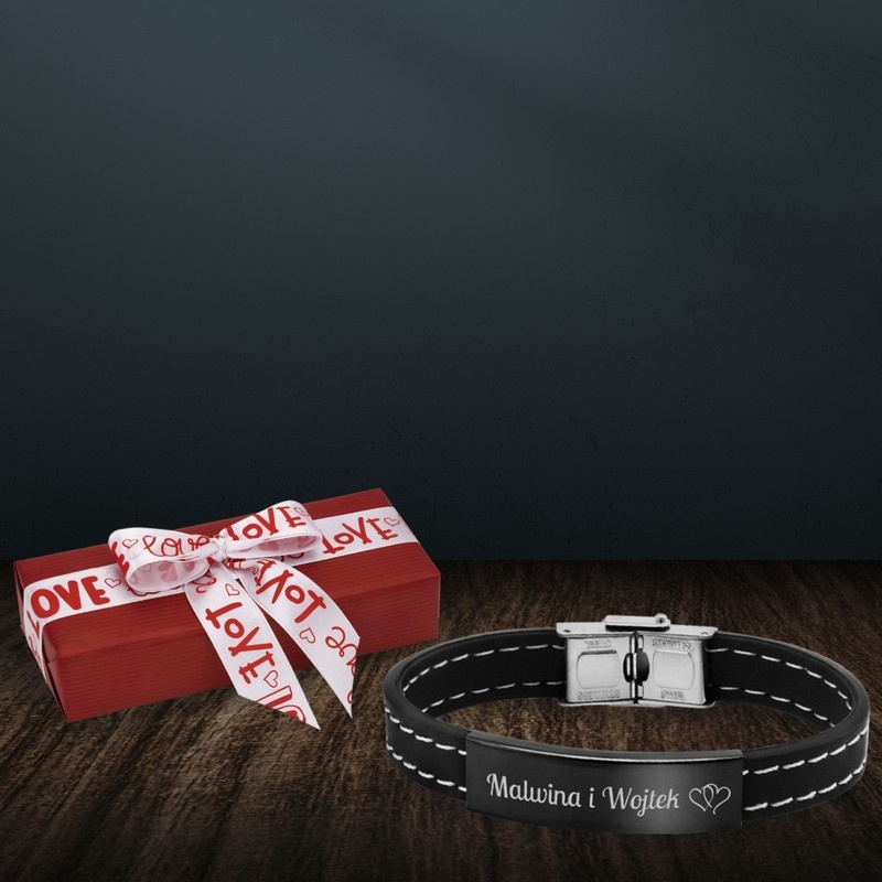 Bransoletka dla mężczyzny kauczuk i stal 316L z grawerem