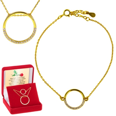Pozłacany komplet srebro 925: naszyjnik i bransoletka z dedykacją