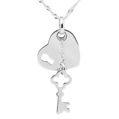 Walentynki: Srebrny wisiorek serce z kluczykiem, pr. 925 prezent