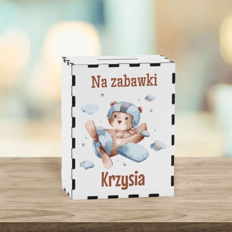 Drewniana skarbonka ze zdjęciem dziecka na roczek / Prezent z Nadrukiem