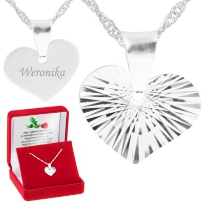 Na Walentynki: wisiorek serce z diamentowym wzorem 925 z grawerem