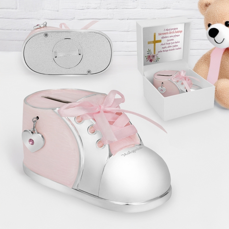 Skarbonka Różowy Bucik z grawerem / Pudełko z dedykacją