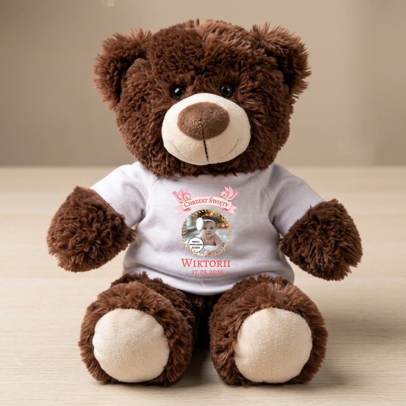 Personalizowana Maskotka Pluszowy na Chrzest / Komunię – z Nadrukiem na Koszulce