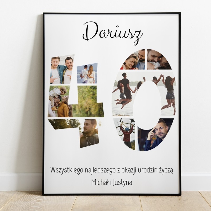Plakat na 40 urodziny z personalizacją, w ramce pod szkłem