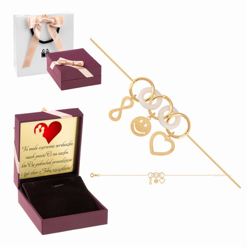 Urodziny: złota bransoletka 585 dla nastolatki z tabliczką z nadrukiem