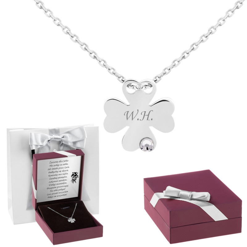 Na walentynki srebrny naszyjnik koniczynka pr.925 z grawerem