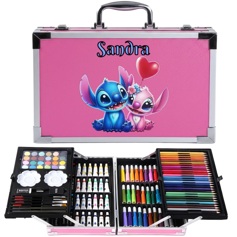 Zestaw plastyczny dla dziewczynki w różowej walizce z imieniem – 145 elementów