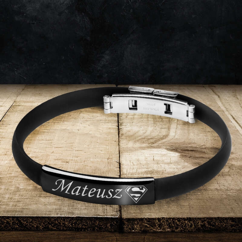 Bransoletka na Walentynki czarna kauczuk i stal 316L z grawerem
