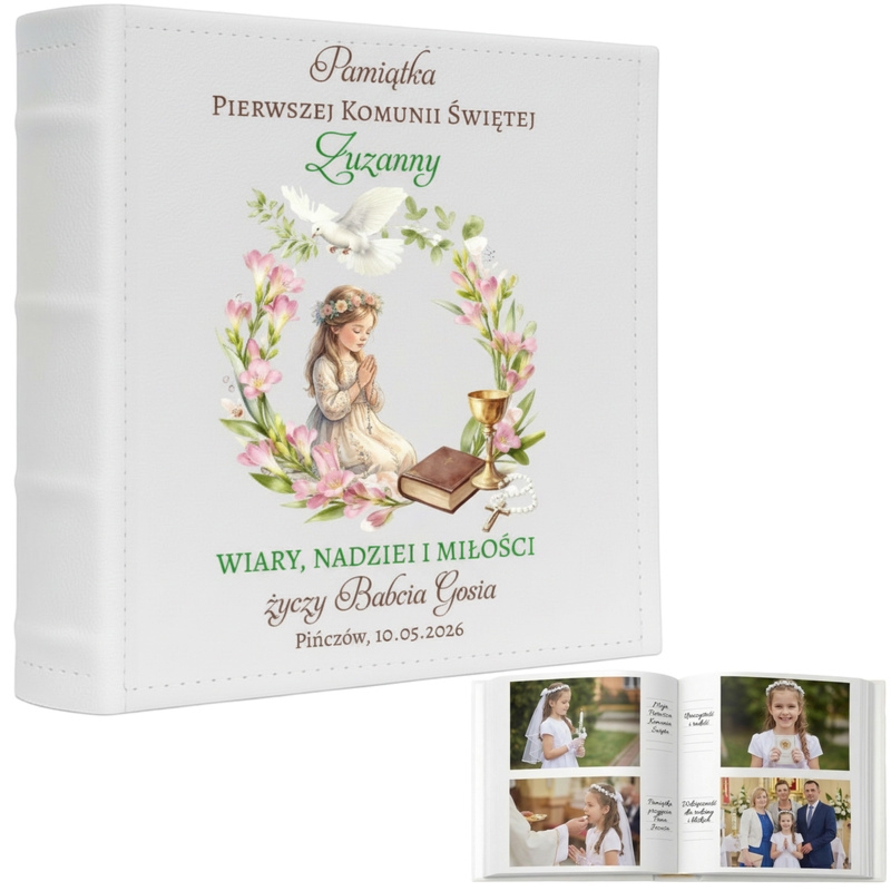 Komunijny album na zdjęcia Pamiątka I Komunii Świętej z nadrukiem