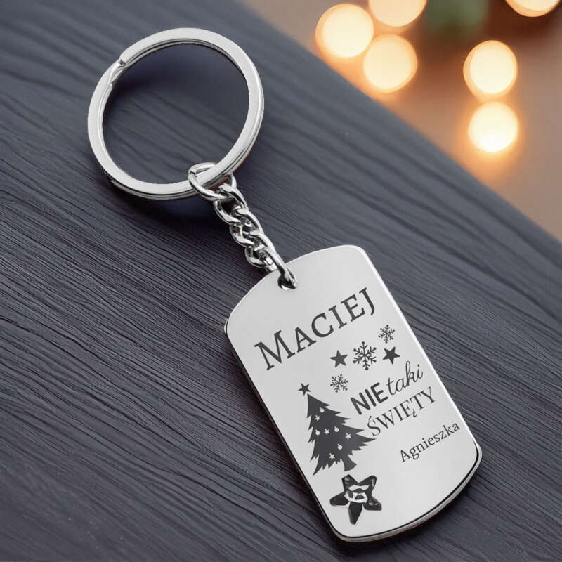 Świąteczny brelok nieśmiertelnik z gwiazdką z grawerem laserowym