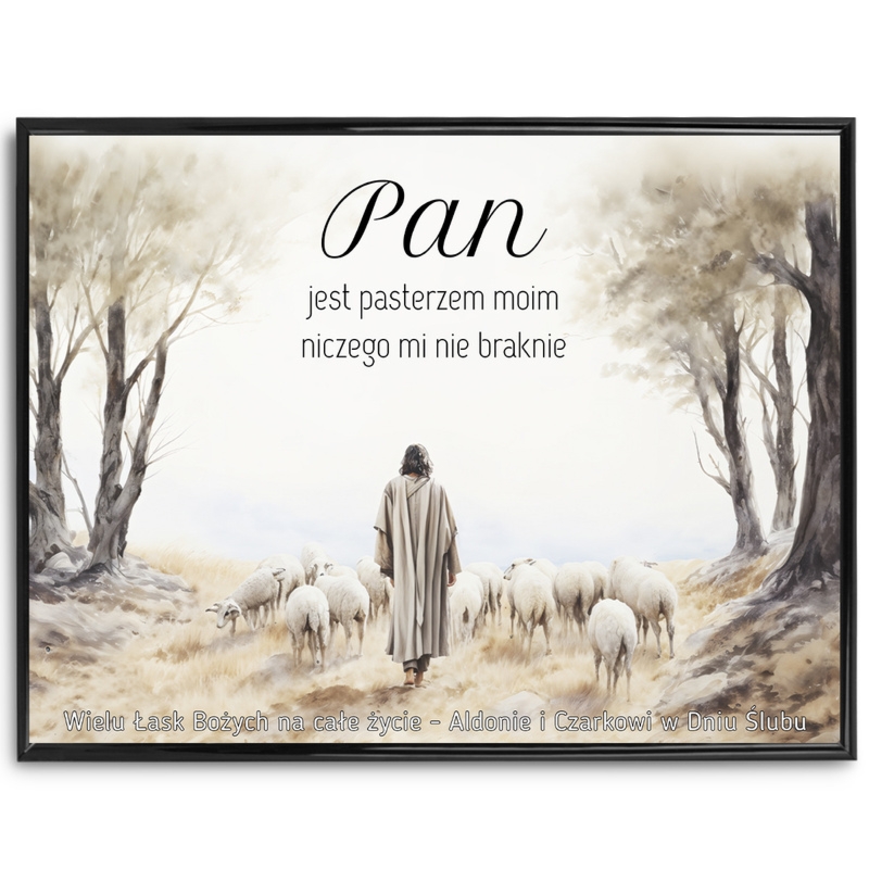 Obraz religijny w ramie 40x30 cm – Plakat z cytatem biblijnym + aluminiowa ramka ze szkłem