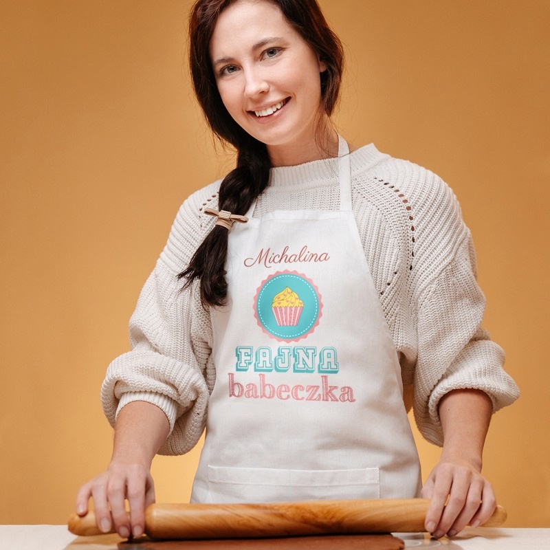 Fartuch kuchenny z nadrukiem / kieszenie / kolor biały