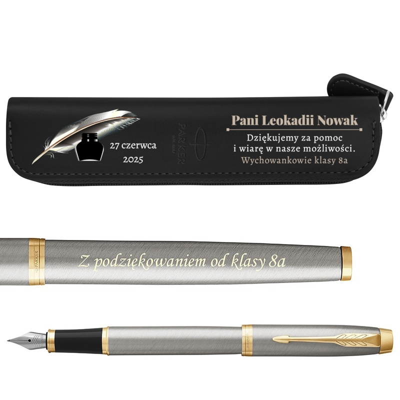 Image of Pióro Parker IM Brushed GT z grawerem + etui Parker z nadrukiem