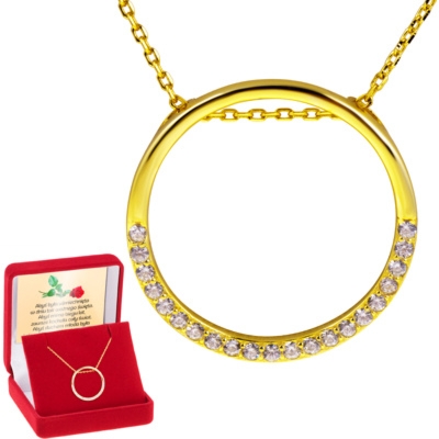 Pozłacany naszyjnik pr. 925 okrąg z cyrkoniami z dedykacją