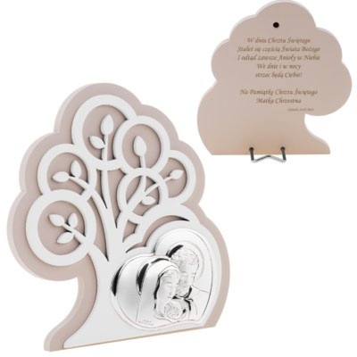 Pamiątka chrztu Drzewo Życia ze Świętą Rodziną z grawerem