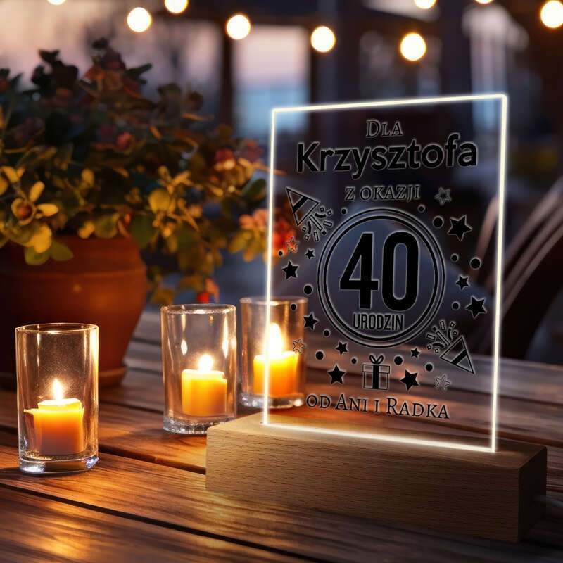 Ramka LED z akrylowego szkła na urodziny z personalizacją