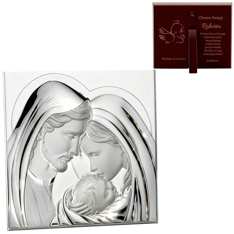 Obrazek Święta Rodzina na chrzest i narodziny dziecka z grawerem