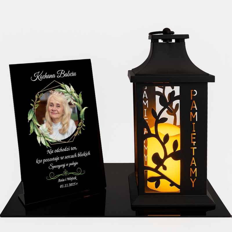 Personalizowany znicz LED z tabliczką pamiątkową dla Babci ze zdjęciem