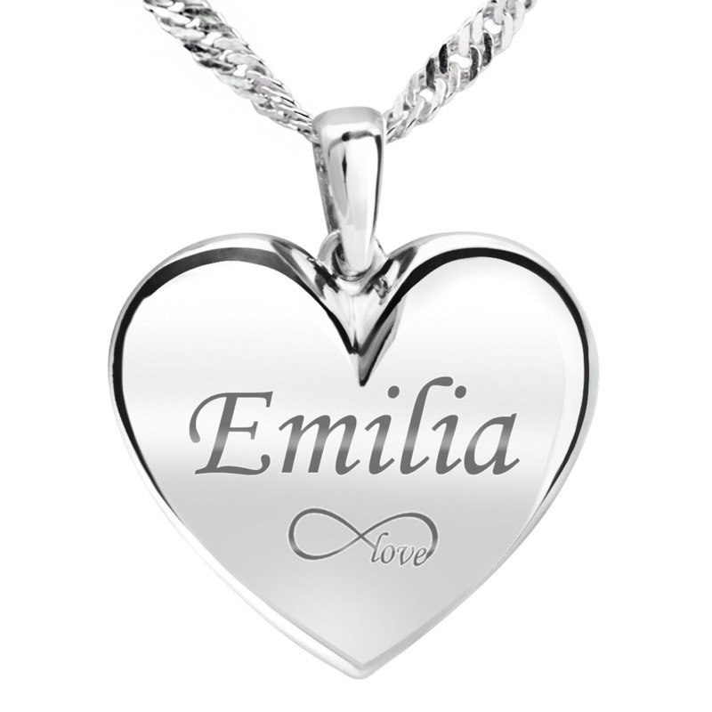 Wisiorek serce srebro 925 wysoko polerowane z grawerem na Walentynki