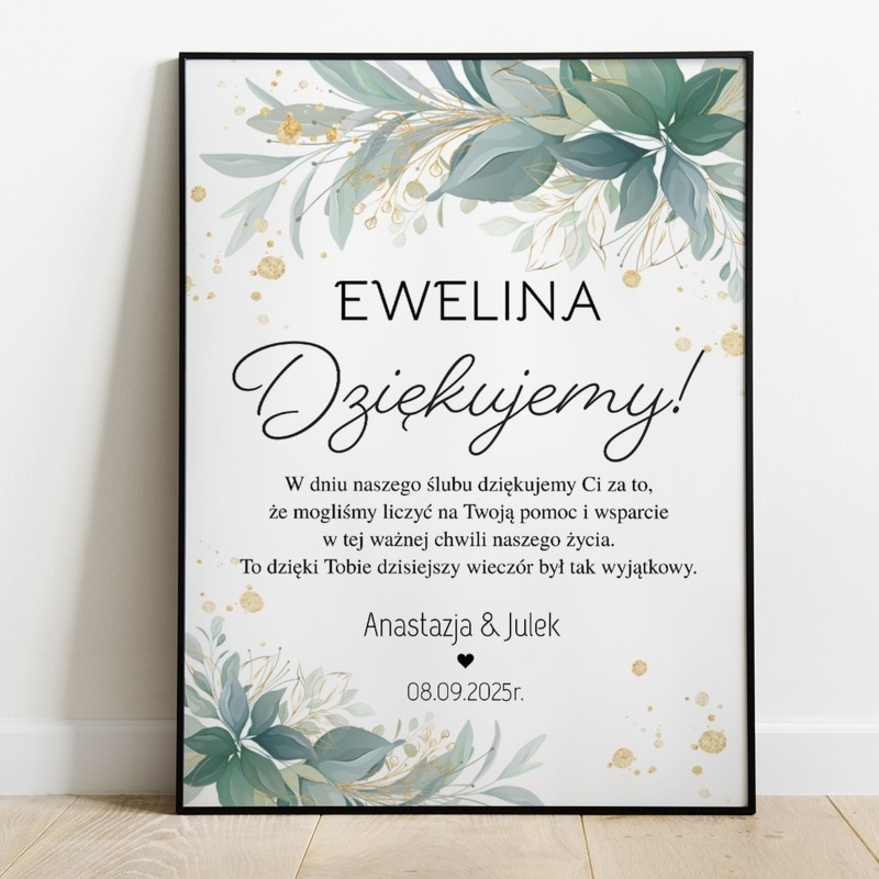 Na ślub: Plakat w ramce dla świadka ze szkłem i personalizacją